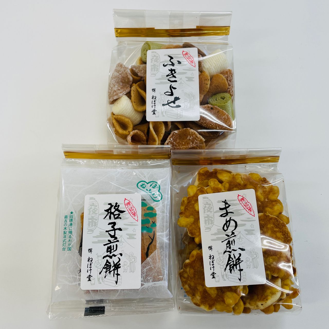 SONEKOGEI お膳3枚　菓子器 堺ねぼけ堂】せんべい詰合せ(3個入)｜堺伝匠館オンラインショップ
